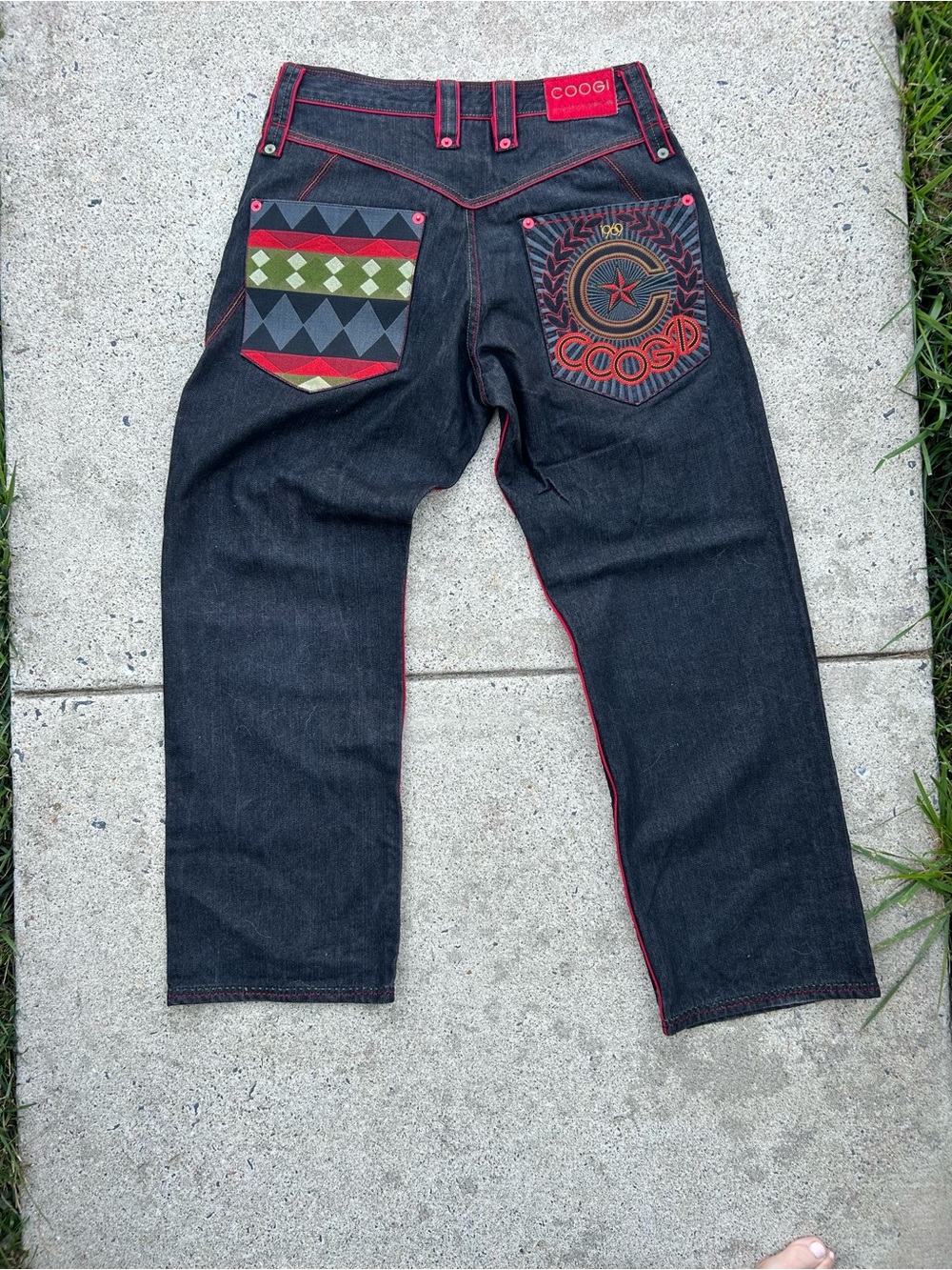 COOGI Jeans with Red Trim and Multicolor Back Pockets
